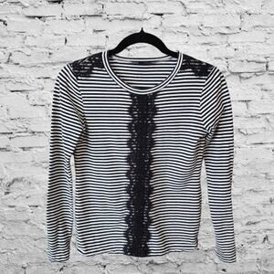 J.Crew Striped T-Shirt Lace Front XXS Cotton Linen